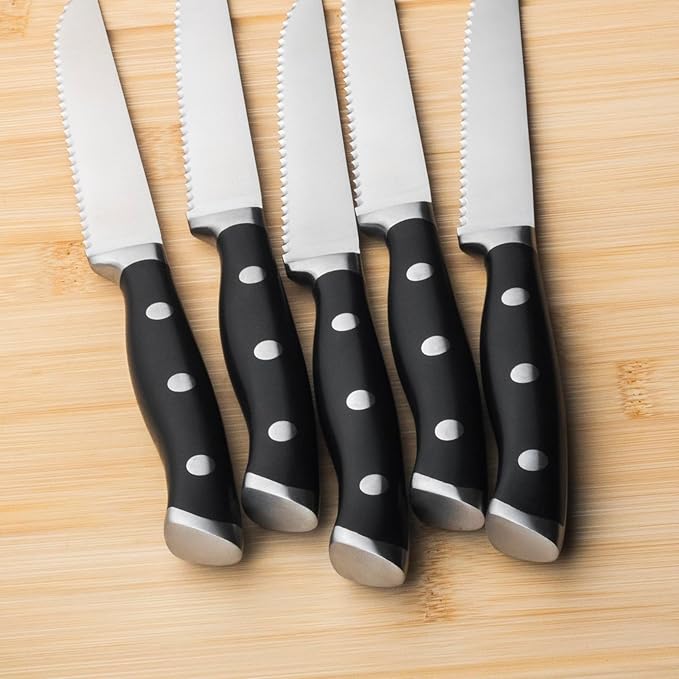 Alata 6-Piece Steak Knives Set, 4.7 Inch with Serrated Edge Razor-Sharp Dinner Knives, Full-Tang Construction, Dishwasher Safe