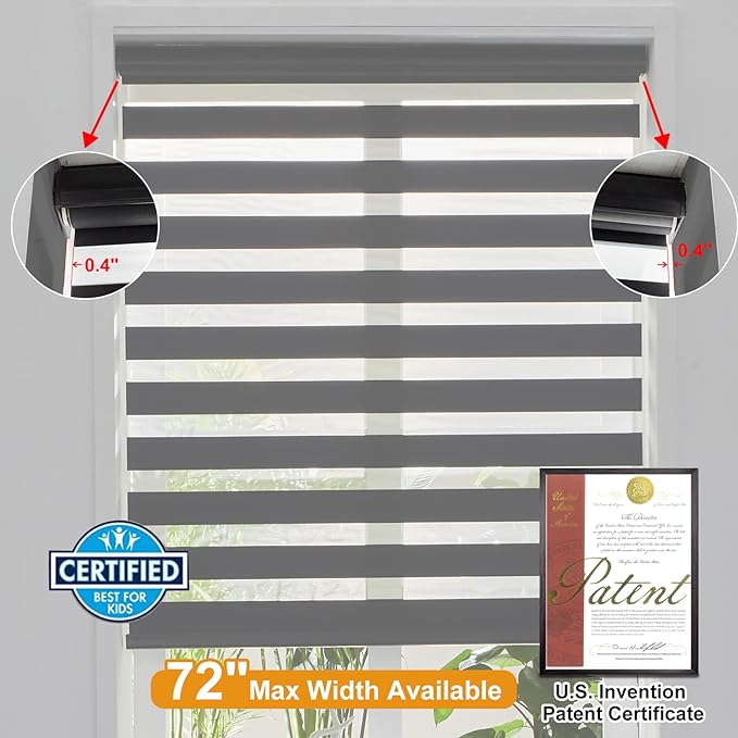 Persilux Custom Size Cordless Zebra Blinds for Windows Free-Stop Roller Windows Shades Dual Layer Light Control for Day and Night, Light Filtering Sheer Shades for Home and Bedroom Black