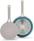 GreenPan Nova 8” & 10” 2 Piece Frying Pan Skillet Set, Oprah’s Favorite Things 2024, Induction Suitable PFAS-Free Nontoxic Ceramic Nonstick, Dishwasher & Oven Safe, Quick Even Heating, Deep Teal
