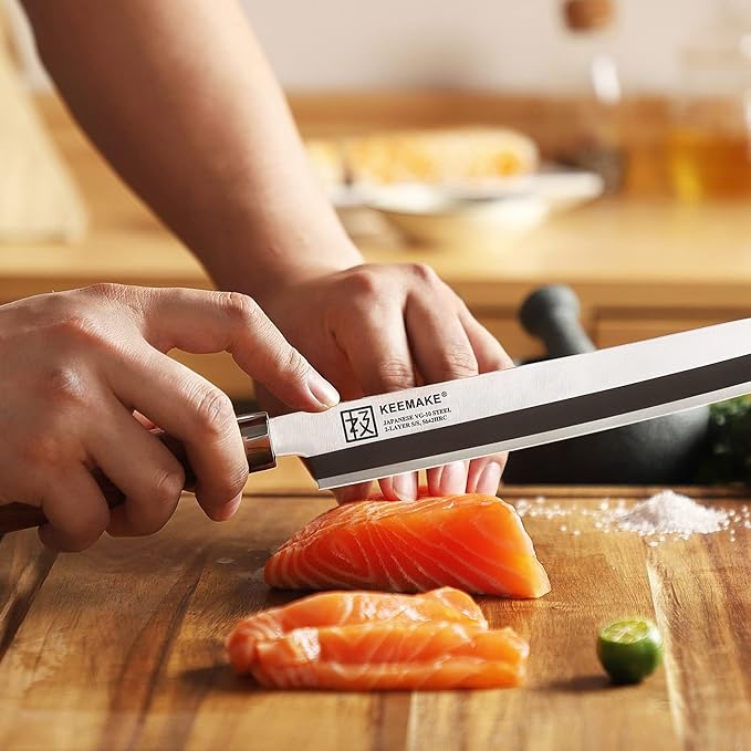 KEEMAKE Sashimi Sushi Knife Japanese - 9.5 inch Yanagiba Knife Japanese VG10 Stainless steel Single Bevel Blade, Perfect Rosewood Handle Filleting & Slicing Knives