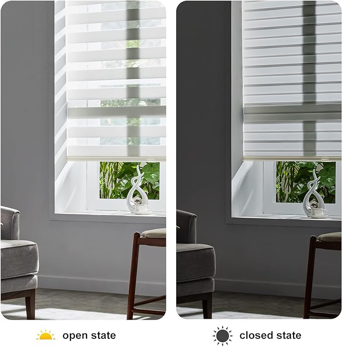 Persilux Cordless Zebra Blinds for Windows Free-Stop Roller Windows Shades (72" W X 72" H, Cream) Dual Layer Light Control for Day and Night, Light Filtering Sheer Shades for Home, Easy to Install