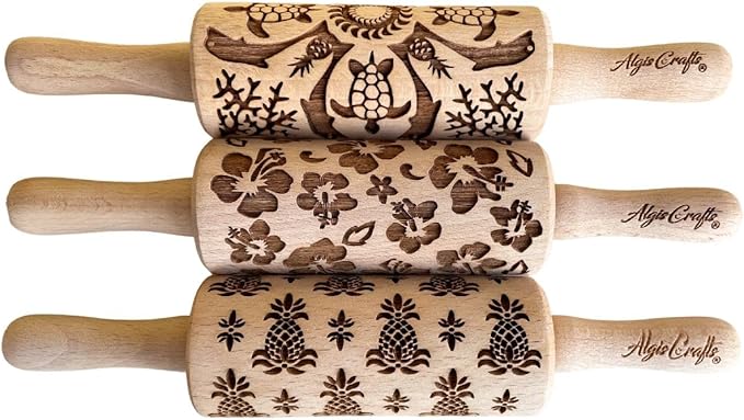 HAWAII 3 KID Rolling Pin SET. Wooden Laser Cut Mini Rolling Pins for cookies, play dough, salt dough by Algis Crafts