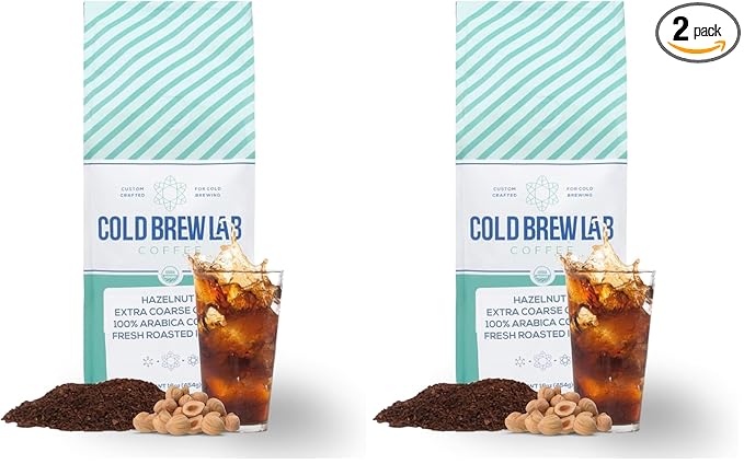 Cold Brew Organic Coarse Ground Flavored Coffee, Hazelnut Flavor, Dark Roast, Colombian Supremo, Coarse Grind for Cold Brew & French Press,1 LB (Pack of 2)