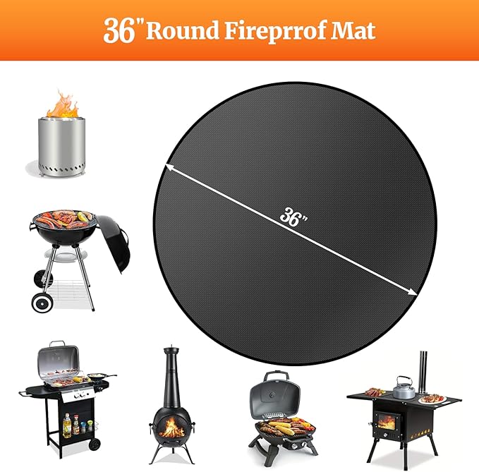 36" Round Fire Pit Mat for Solo Stove Bonfire/Under Grill Mat, 4 Layers Fireproof Waterproof Oil-Proof, BBQ Mat, Portable, Deck Patio Grass Smoker