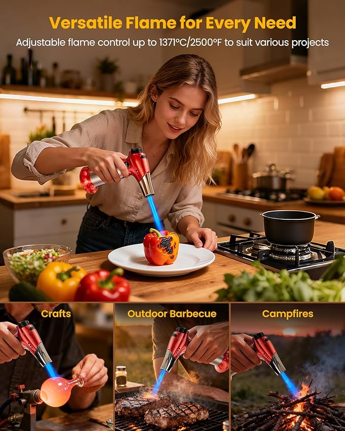 Kollea Creme Brulee Torch, Refillable Butane Torch Lighter, Kitchen Torch Food Torch with Safety Lock & Adjustable Flame for Baking, Crafts, BBQ (Gas Not Included)