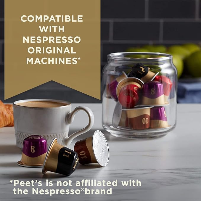 Peet's Coffee, Dark Roast Espresso Capsules Variety Pack, Compatible with Nespresso Original Machine - Intensity 8-11, 80 Count (8 Boxes of 10 Espresso Capsules)