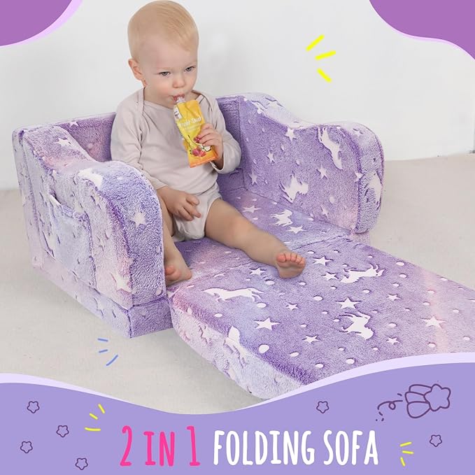 Thick Comfy Toddler Chair and Couch for Kids,2-in-1 Soft Plush Fold Out Sofa for Children,Convertible Couch to Lounger for Toddler