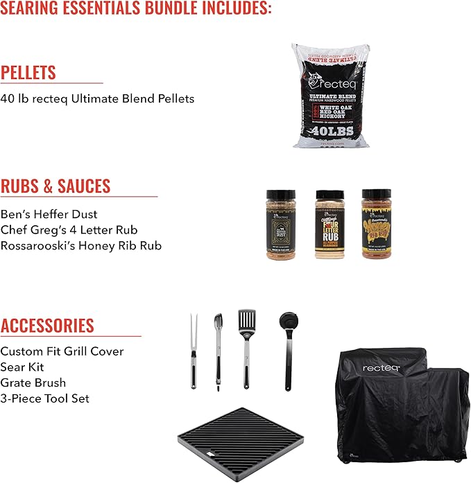 recteq Patio Legend 400 Pellet Smoker Grill, Pellet Grill with Wifi & App Connectivity, Outdoor Smokers Grills, Temp Range 180° to 700+°, Searing Essentials Bundle