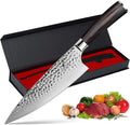 imarku Damascus Chef Knife, 8 Inch Kitchen Knife Ultra Sharp Cooking Knife HC German Stainless Steel Japanese Knife for Kitchen, Hand-Hammered Design, Ergonomic Handle, Christmas Gifts for Women Men