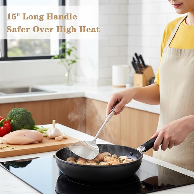 2 Pack 18/10 Stainless Steel Spatula Set 15” L Metal Spatulas for Kitchen Use, Silver Slotted Turner Solid Turner Kitchen Cooking Utensils Set, Heat Resistant Dishwasher Safe Easy to Clean