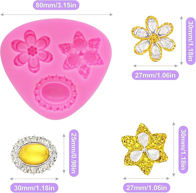 Baroque Fondant Molds Set - 3 Pcs with Crown, Vintage Photo Frame Shapes for Cake Decorating, Cupcake Toppers, Gum Paste, Chocolate, Candy, Polymer Clay Making