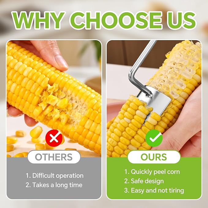 2PCS Corn Peeler for Corn on the Cob New Corn Stripper for Corn on the Cob, Corn Cutter to Cut Corn off the Cob, Long Handle Stainless Steel Corn Stripping Tool for Home Kitchen & Outdoor Dining