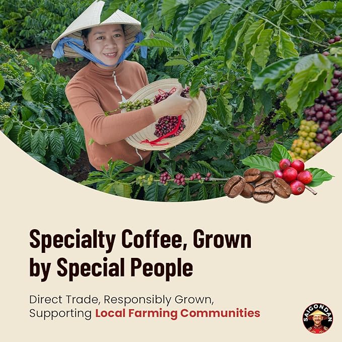 Pour Over Vietnamese Coffee – Saigondan Joyful | Medium Roast | Arabica Bourbon | Instant Specialty Coffee | Small Batch Roasted | Direct Trade | Notes of Orange Blossom | 18 Sachets
