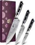 KYOKU Knife Set, 3pc Japanese Kitchen Knife Set for Cooking, 8" Chef 3.6" Paring 6" Utility Knife with Sheath Gift Box, Professional Sharp Damascus Stainless Steel Knives for Meat Vegetable Fruit