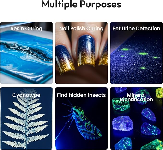 Resiners UV Light for Resin Curing, UV Resin Light, Wireless & Rechargeable Ultraviolet Lamp, 3-in-1 Uses, Foldable Blacklight LED, Craft Supplies Tools for Jewelry Making, Craft Molds, White