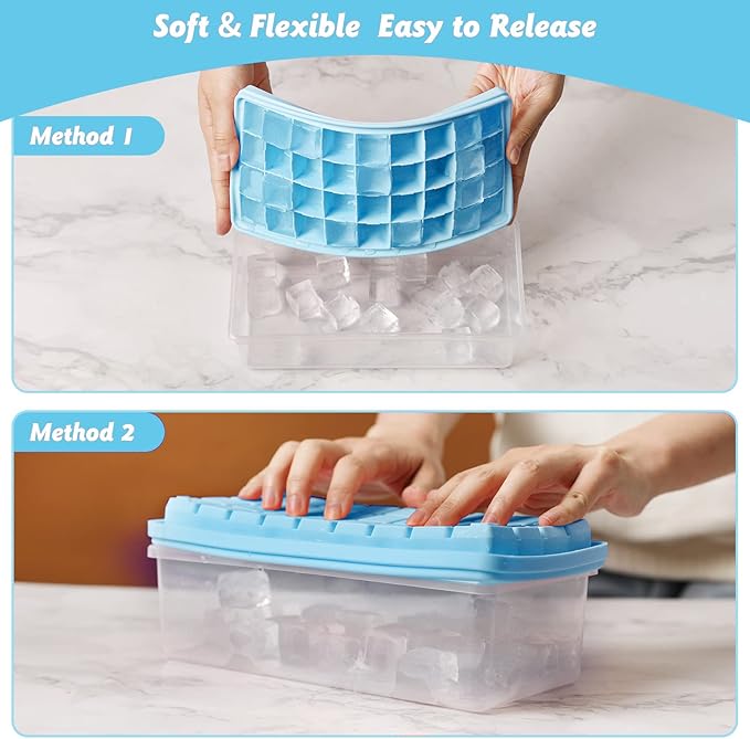 Silicone Ice Cube Tray with Leak-Proof Lid & Storage Bin for Freezer – BPA-Free 36-Piece Nugget Ice Molds, Spill-Resistant Cover & Ice Scoop Container Cover