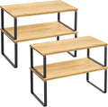 SONGMICS Cabinet Organizer Shelf, Set of 4 Kitchen Counter Shelves, Kitchen Storage, Spice Rack, Stackable, Expandable, Metal and Engineered Wood, Ink Black and Natural Beige UKCS210B01