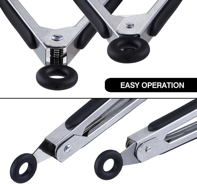 7 inch Cooking Tongs, MSY BIGSUNNY Set of 3 Mini Kitchen Tongs Silicone Serving Tongs With Silicone Tips for FoodGrill, Salad, BBQ (black)
