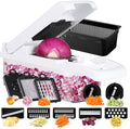 Ourokhome Vegetable Chopper Onion Cutter, 14 in 1 Professional Mandoline Slicer for Kitchen, Multifunctional Food Chopper for Potato, Tomato, Veggie with Strainer Basket, 10 Blades, Black