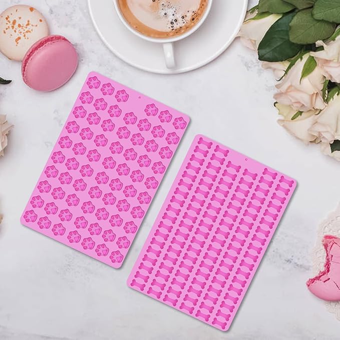 2 PCS Mini Silicone Molds, 106 Cavity Dog Bone + 69 Cavity Paw Mold for Baking Biscuits, Cookies, Candy, Chocolate, Jelly Pet Dog Treats
