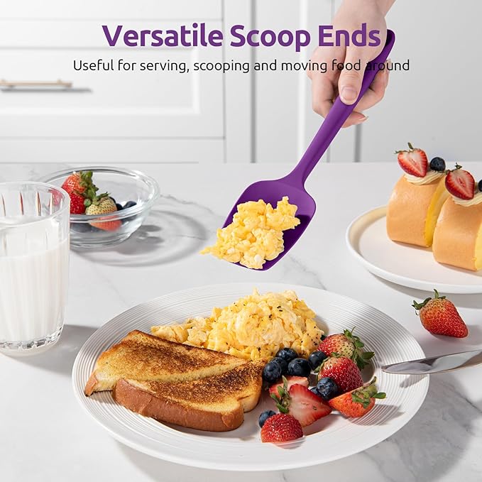 U-Taste Silicone Spoon Spatula Set, 600ºF High Heat Resistant Food Grade Flexible Rubber Scraper, Integrated Cooking Mixing Baking Kitchen Utensils Set of 3 for Nonstick Cookware (Purple)