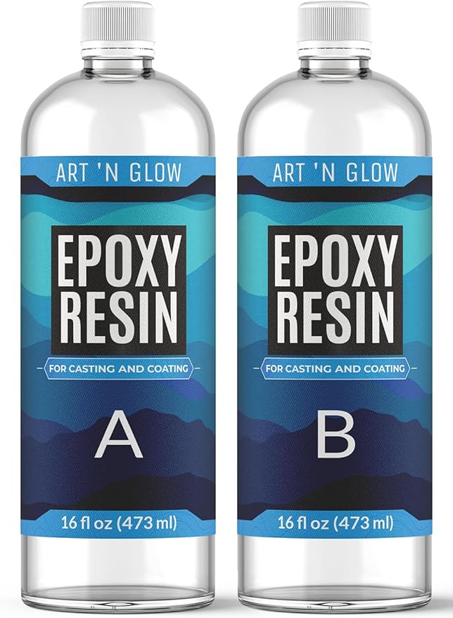 Art 'N Glow Epoxy Resin 32 oz Kit - Crystal Clear, UV Resistant, Self Leveling, Food Safe for Table Top, Arts & Crafts, Wood, Casting, Jewelry Making, Use with Mica Powder, Silicone Molds, Alcohol Ink