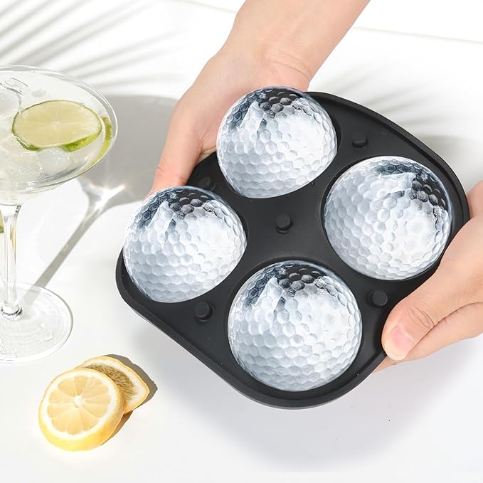 4 Holes Ice Cubes Silicone 2.5 inch Golf Ball Ice Cube Molds for Whiskey, Cocktails, Beer, Golf Gift, Party Tray with Funnel