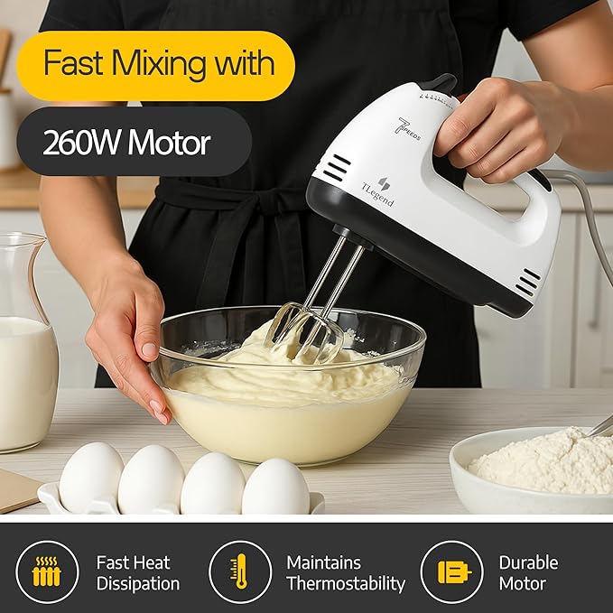 Hand Mixer Electric Handheld – 7 Speed Ultra Power Electric Mixer Handheld (White-Black)