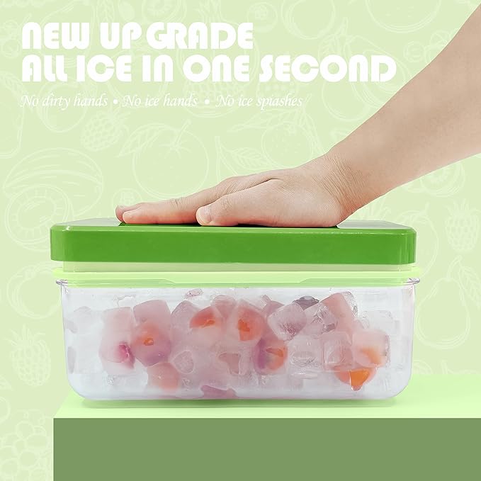 Satax Silicone & Plastic Ice Cube Trays with Lids and Bin - Durable, BPA-Free, Easy Release, Perfect for Cocktails, Coffee & More (2, green)