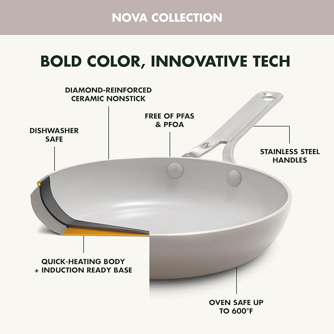 GreenPan Nova 10” Frying Pan Skillet and 4.37QT Sauté Pan with Lid, Oprah’s Favorite Things 2024, PFAS-Free Ceramic Nonstick, Induction Suitable, Sear, Fry, Broil, Dishwasher & Oven Safe, Clay