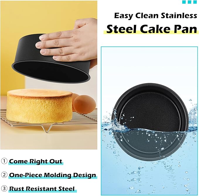 LIANYU 8 Inch Cake Pans Set for Baking, Round Cake Mold of 3, Nonstick Stainless Steel Baking Pan Tin, Non-toxic Coating, Straight Side & 3 Inch Deep, Sturdy & Rust Resistant
