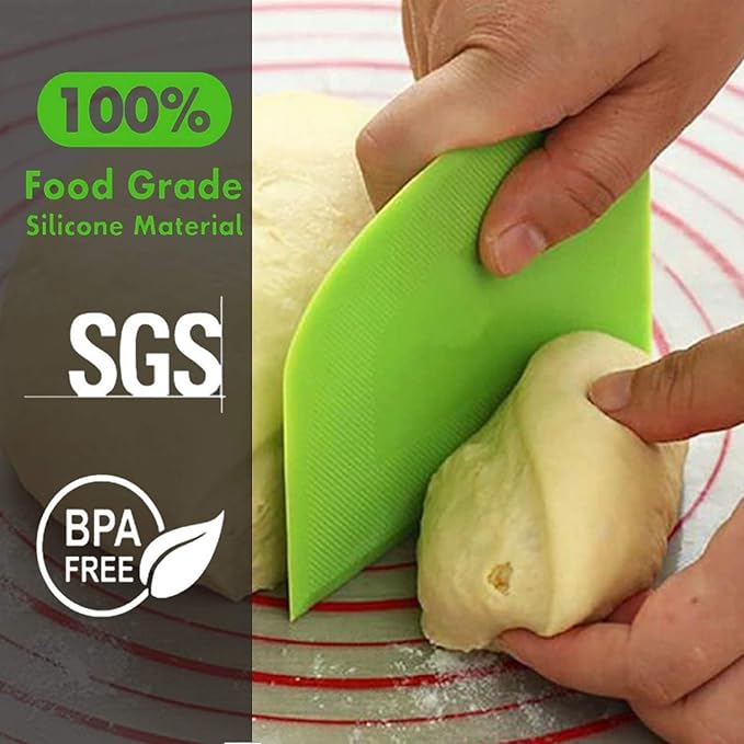 SURDOCA Dough Scraper Bench Scraper - 3P 5.9x4.3" Plastic Flexible Bowl Scraper, Sharp Edge & Angles Cake Scraper. Non-Slip Bakeware Decorating Tools Sculpting & Modeling Tools - Blue+Yellow+Green