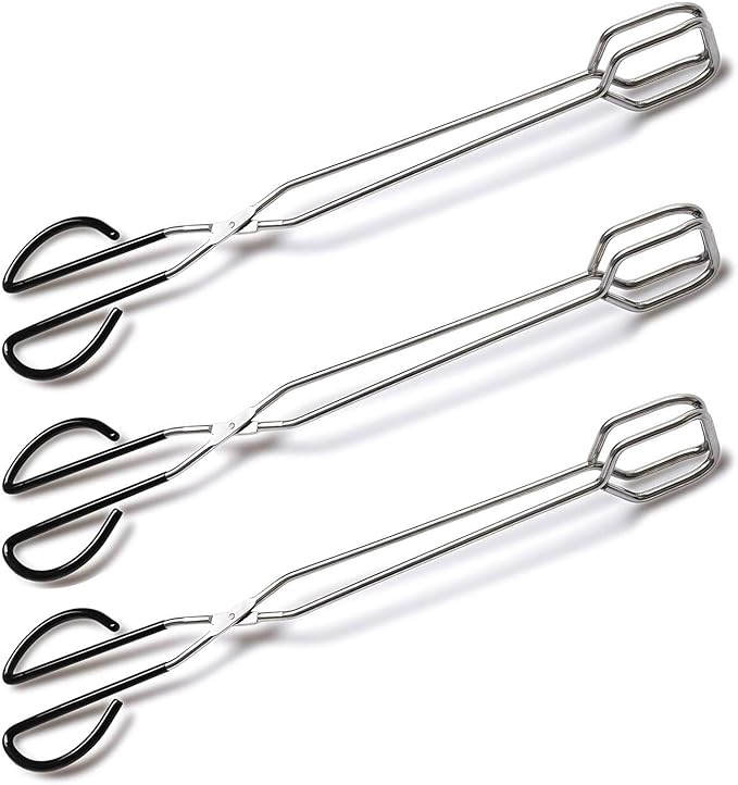 3Pcs 16 Inch Extra Long Stainless Steel Kitchen Scissor Tongs, Non-Slip Comfortable Red Grip, Heat Resistant for BBQ and Cooking