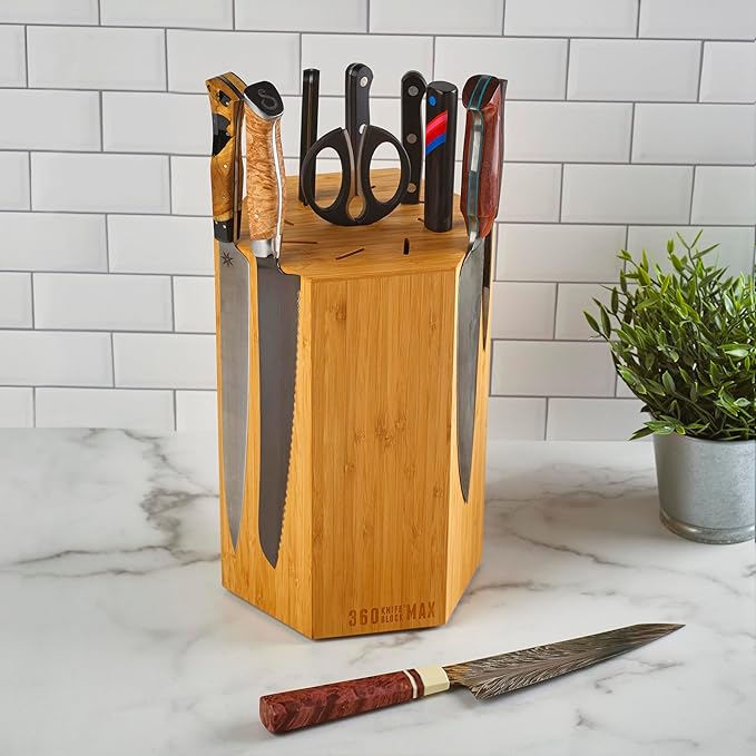 360KB MAX ™ - magnetic rotating knife block - w/top slots, capaciy for 20+ knives - largest in the 360 Knife Block ® family. (Honey Bamboo)