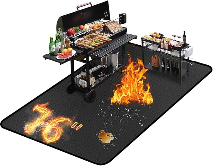 76 ×52 inches Under Grill Mat for Outdoor Grill/ Fireproof Grill Pad for Fire Pit, Double-Sided Indoor Fireplace Mat Fire Pit Mat, Oil-Proof Waterproof BBQ Grill Mats Pad for Deck and Patio Gas Grills