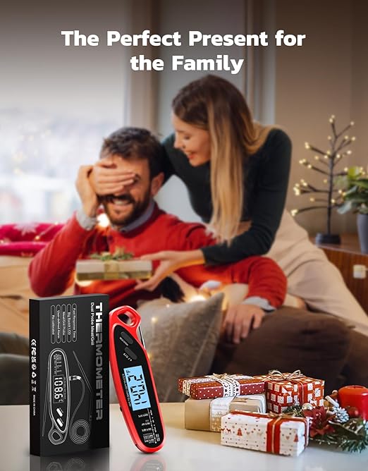 Instant Read Meat Thermometer Digital for Cooking & Grilling with Dual Probe, Food Thermometer for Grill Smoker Turkey BBQ Oven Candy Oil Fry, Kitchen Gadgets, Gifts Stocking Stuffers for Men