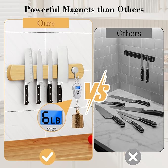 Magnetic Knife Holder for Wall, 12 Inch Bamboo Strong Magnetic Knife Strip, Small Kitchen Storage Space Savers, Rv Apartment Farmhouse Accessories Organizer, Housewarming Gifts for New Home