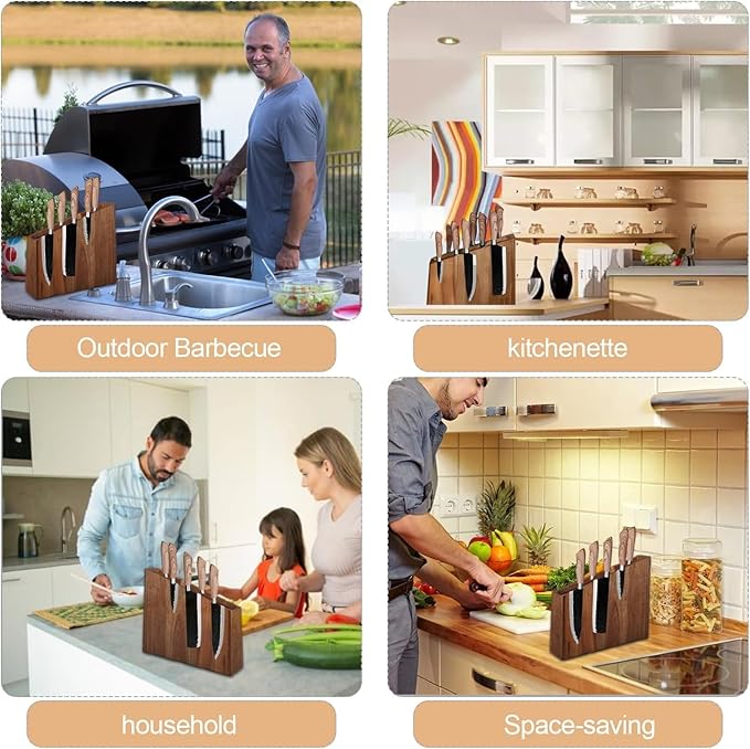Resafy Magnetic Knife Wooden Block Knife Display Holder Rack Double Side Magnetic Stands with Strong Enhanced Magnets Kinves Strip Magnetic Knife Holder