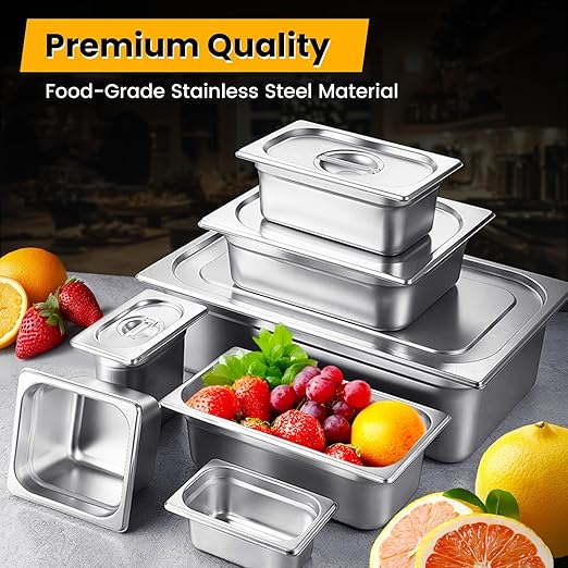 Full Size Hotel Pans 6 Inch Deep Stainless Steel Food Pan - Anti-Jam 6 Pack Steam Table Pan Set for Catering, Buffet Use, Kitchen Prep
