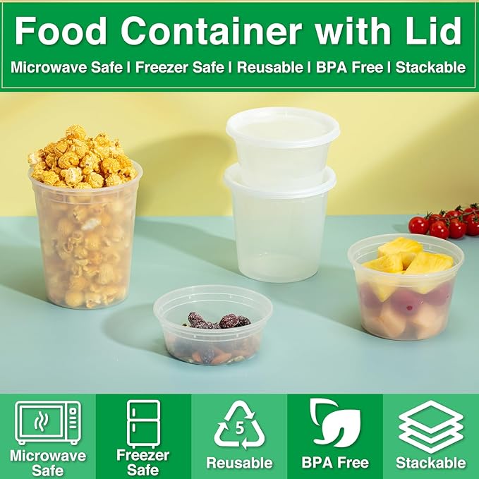 Deli Food Containers with Lids 8 oz-20 Pack Meal Prep Containers Food Storage Containers with Lids Stackable, Leakproof, BPA Free, Microwave Dishwasher Freezer Safe for Takeout Meal