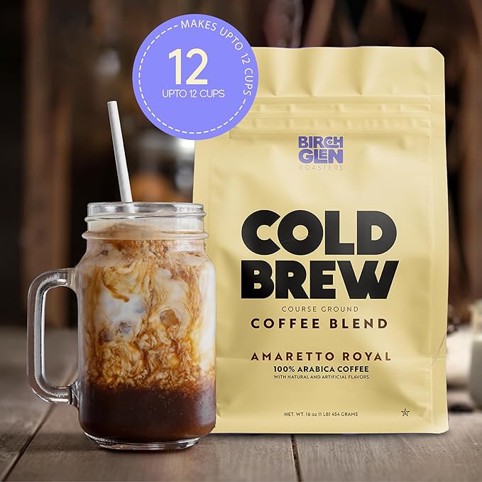 Birch Glen Roasters Cold Brew Coffee | Flavored Coarse Ground Coffee | Medium Roast | Artisanal Roasting | 100% Arabica |1 LB Bag | White Chocolate Mousse