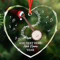 Customized Banjo Musical Instrument Glass Ornaments, Personalized Banjo Christmas Ornament with Text Name Year, 2025 Christmas Ornament Gift for Banjoist/Teacher/Student, Musician Keepsake