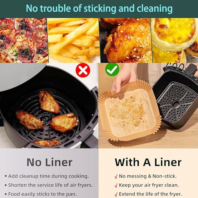 parchment paper for air fryer, 7.9inch square air fryer liners disposable,125PCS Non-stick parchment paper sheets for 5-8QT airfryer liners, Baking, Roasting Microwave