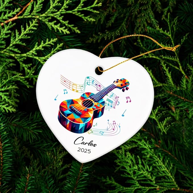 2025 Ukulele Musical Ceramic Ornaments Christmas Tree, Personalized Ukulele Player Ornament Gifts, Musician Ceramic Ornaments, Customized Instrument Xmas Hanging Ornament Keepsake with Name & Year