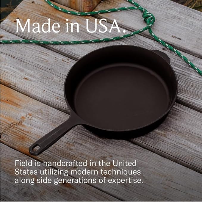 Field Company 11.63-Inch Cast Iron Skillet – Large, Lightweight & Smooth, Made in USA, Pre-seasoned with Organic Oil – Ideal for 4+ Servings (No.10)