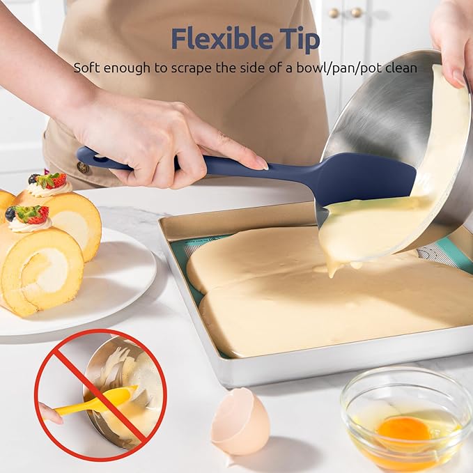 U-Taste Silicone Baking Spatula Set: 480ºF High Heat Resistant, Food Grade Flexible Rubber Kitchen Cooking Mixing Scraper, Food Grade Seamless Utensil for Nonstick Cookware Set of 3 (Midnight Blue)
