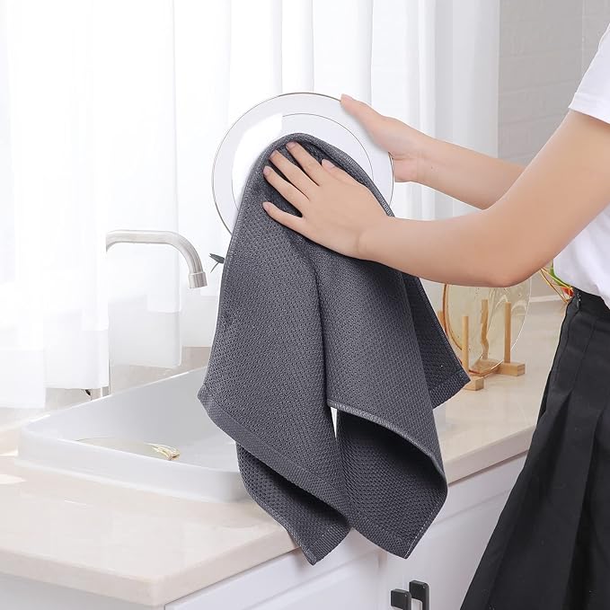 Homaxy 100% Cotton Waffle Weave Kitchen Dish Towels, Ultra Soft Absorbent Quick Drying Cleaning Towel, 13 x 28 Inches, 18-Pack, Dark Grey