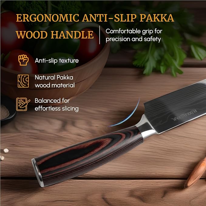 Chef Knife 8 Inch High Carbon Japanese Steel Ultra Sharp with Ergonomic Pakka Wood Stylish Handle, Durable 5CR15 Grade Blade Razor Edge, Gift Box for Family and Friends