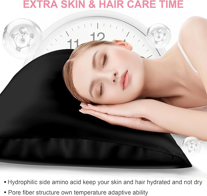 Mulberry Silk Pillow Cases King Size with Hidden Zipper, Ultra Smooth and Soft Breathable Cooling Silk Satin Pillowcase for Hair and Skin, Gifts for Women Men (Black, 20x36 Inches, 1 Pack)