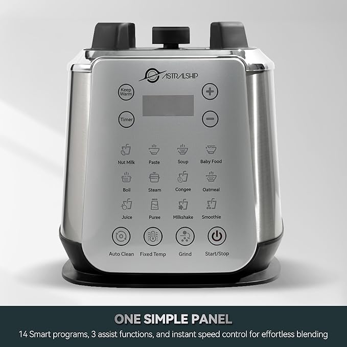 Premium Stainless Steel Glass Blenders for Kitchen – 1500W Motor, 9 Adjustable Speeds, 14 Pre-Programmed Functions, BPA-Free Glass Jar, Nut Milk, Smoothies, Soups, Baby Food, One-Touch Auto Clean
